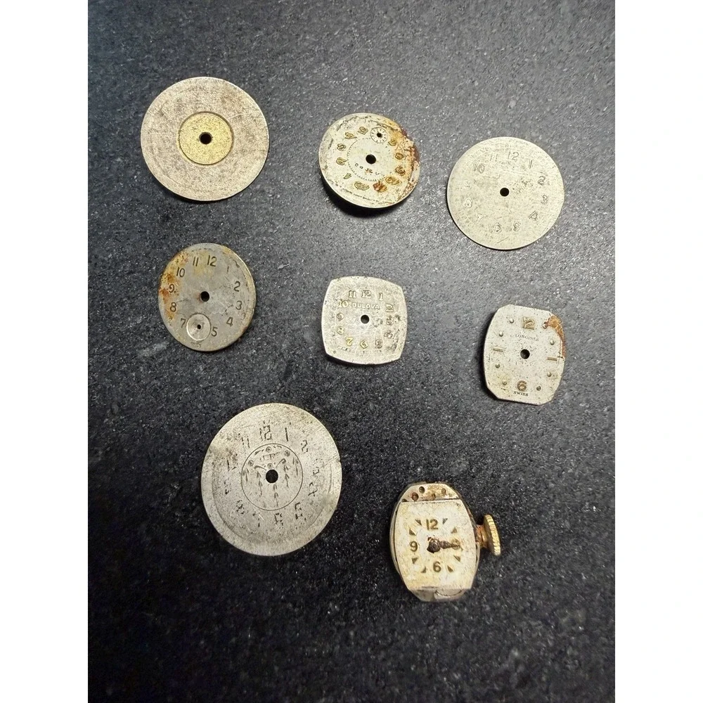 Vtg Watch Dial Lot 72 Pieces Elgin Bulova Longines Gruen Timex Parts Repair Art